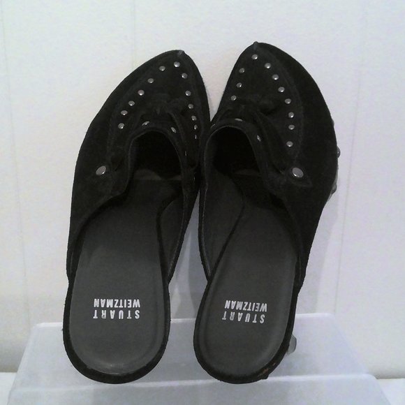 Stuart Weitzman black Suede Mule Heel Slides Sz 7.5 - Picture 2 of 5